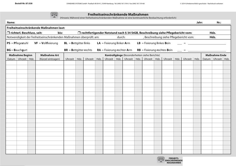 87.038 Freiheitseinschränkende Maßnahmen