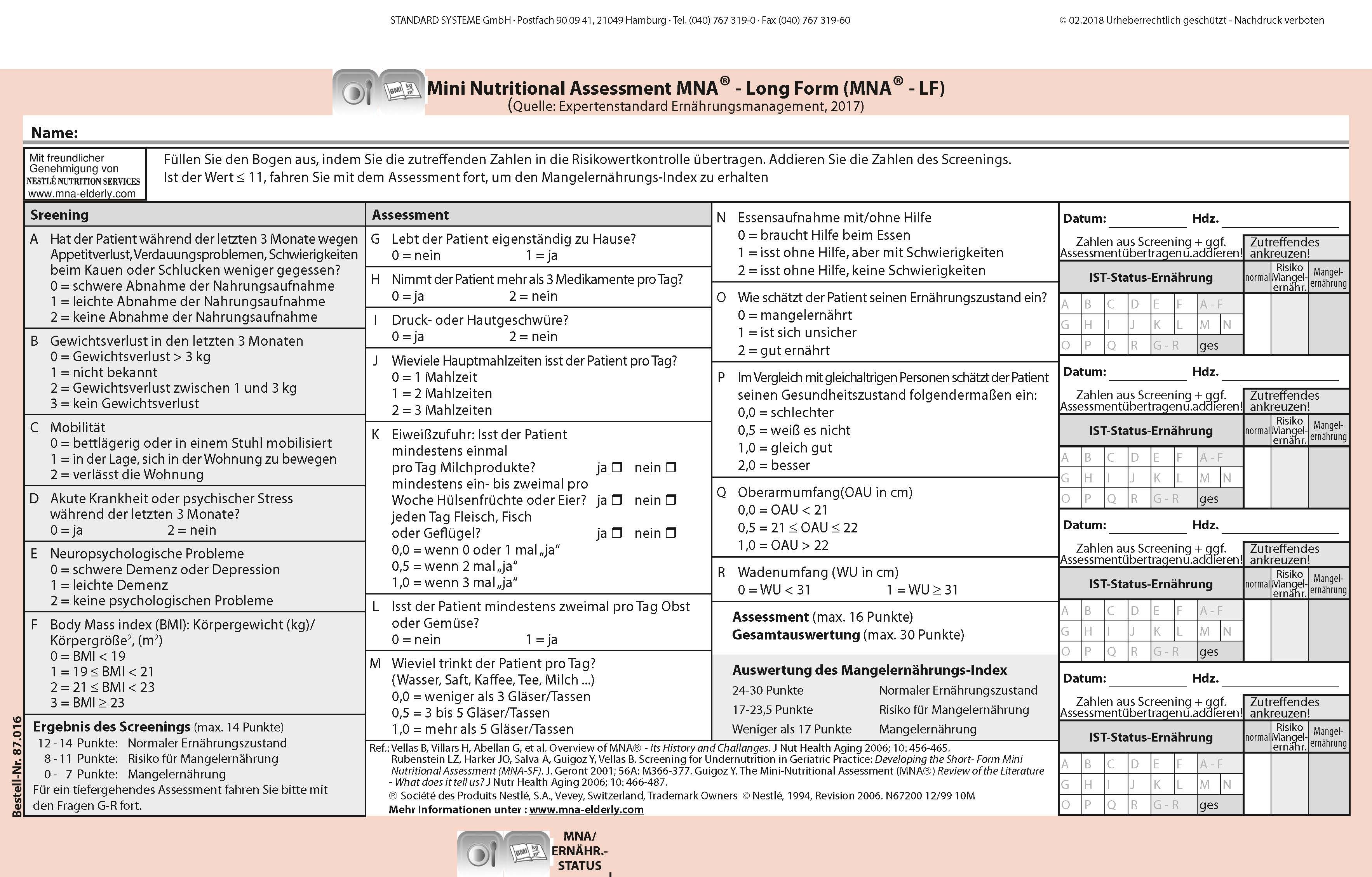 87.016 MNA/ Ernährungsstatus