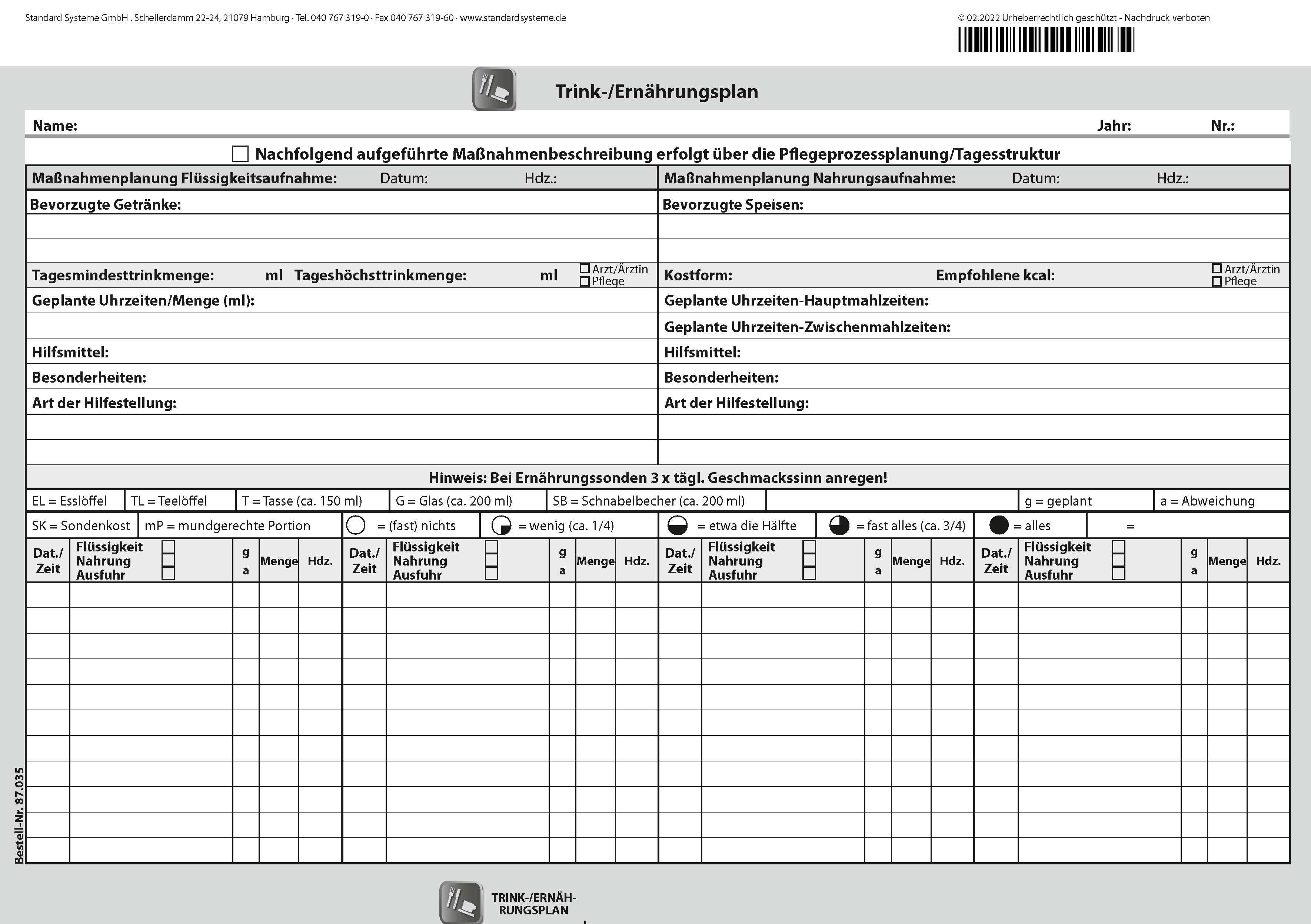 87.035 Trink-/ Ernährungsplan/ Bilanz
