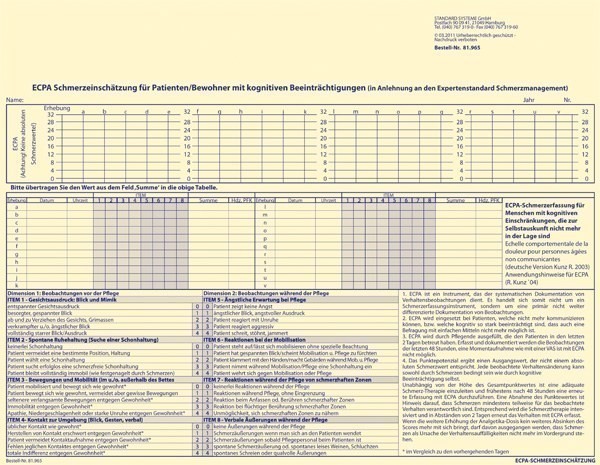 81.965 Schmerzerfassung für Menschen mit kognitiven Einschränkungen (nach ECPA)