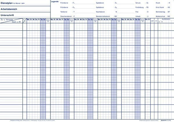 Dienstplan DIN A3