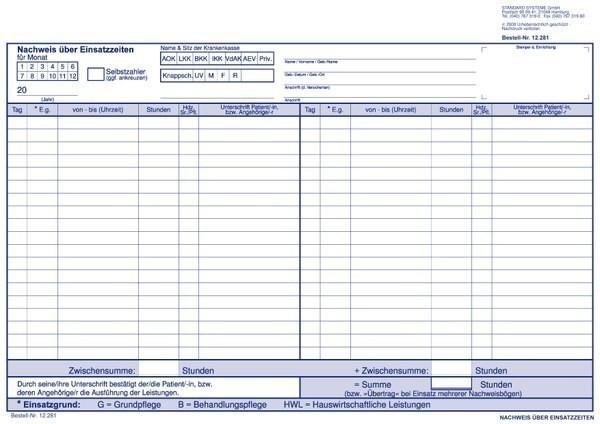 12.281 Nachweis über Einsatzzeiten